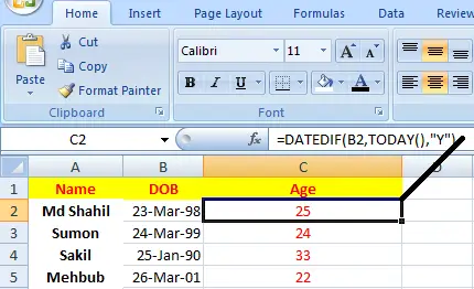 How to Calculate Age Using DATEDIF Function