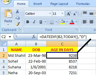How to Calculate Age in Days in Excel