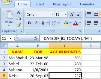 How to Calculate Age in Months in Excel