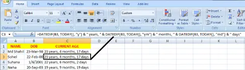 How to Calculate Age in Years, Months, and Days in Excel