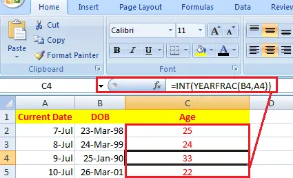 How to Calculate Age using YEARFRAC